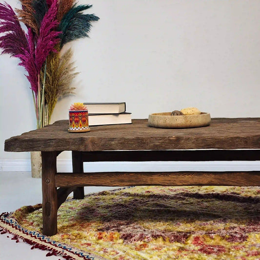 Rustic Coffee Table - Live edge solid brown top unique wooden