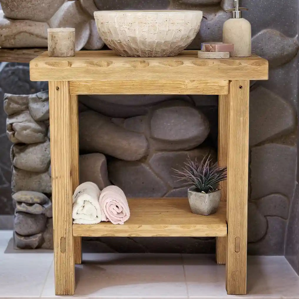 Rustic Bathroom Vanity Sink - Custom Farmhouse Narrow Live Edge Wood