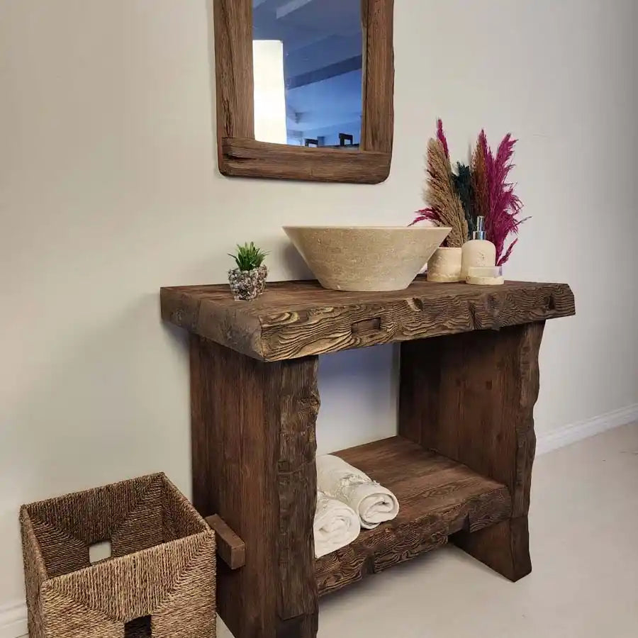 Rustic Bathroom Vanities - Farmhouse Narrow Live Edge Wood Vanity