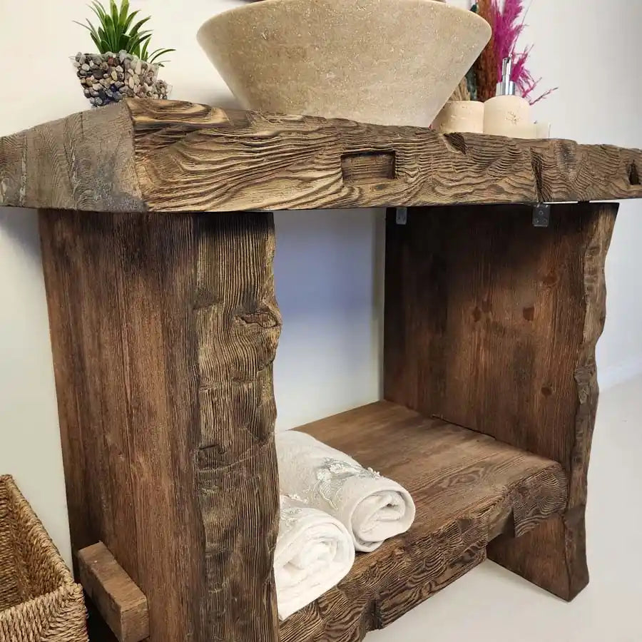 Rustic Bathroom Vanities - Farmhouse Narrow Live Edge Wood Vanity