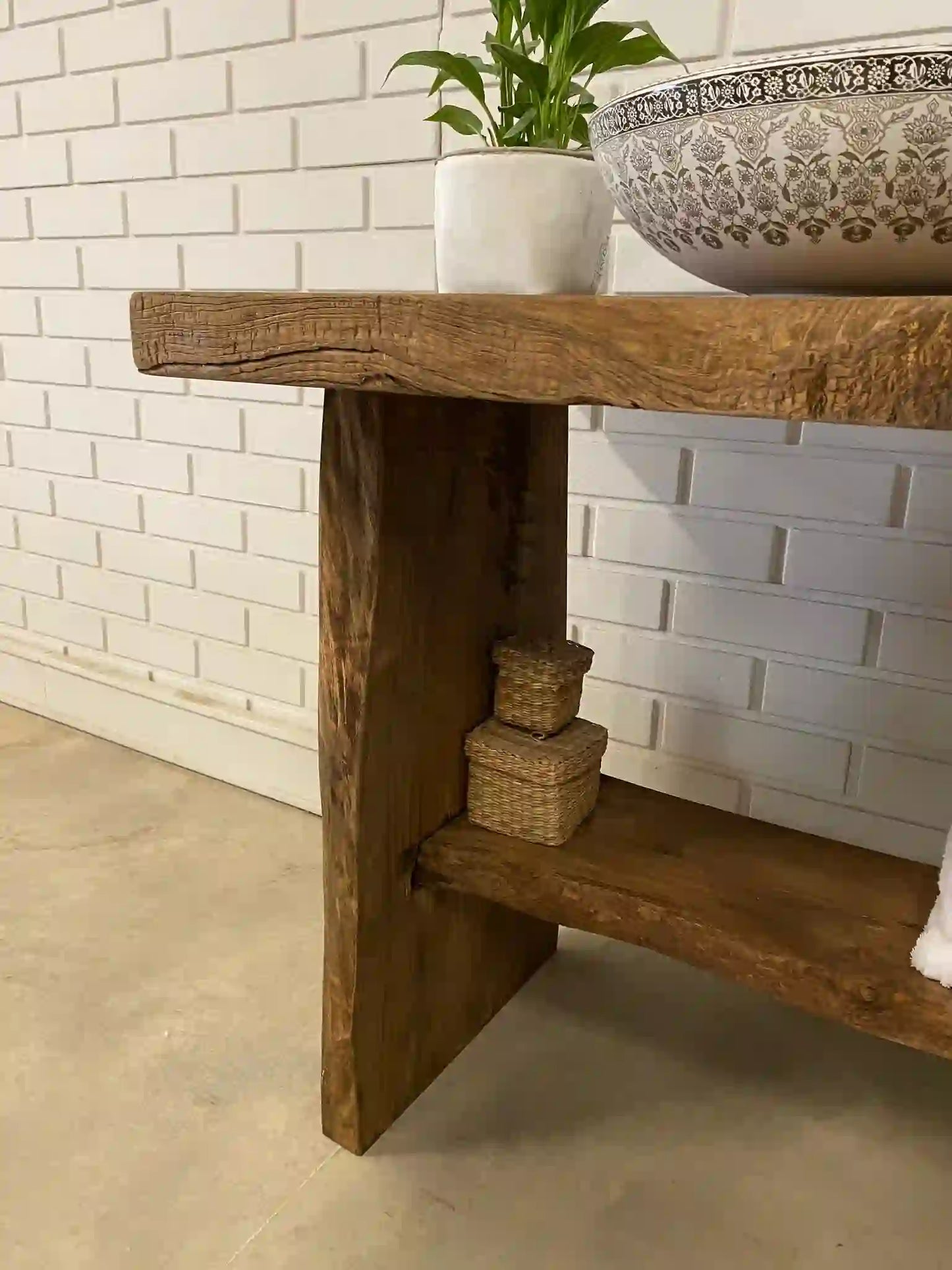 Rustic Bathroom Vanities - Farmhouse Narrow Live Edge Wood Vanity