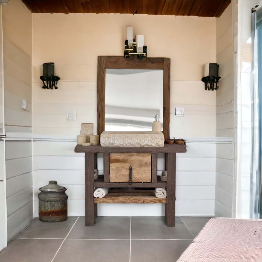 Rustic Bathroom Vanities - Custom Farmhouse Narrow Live Edge Wood