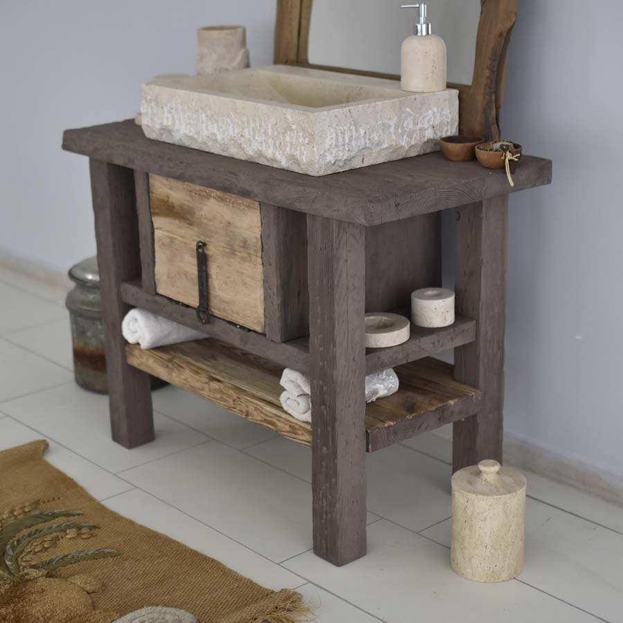 Rustic Bathroom Vanities - Custom Farmhouse Narrow Live Edge Wood