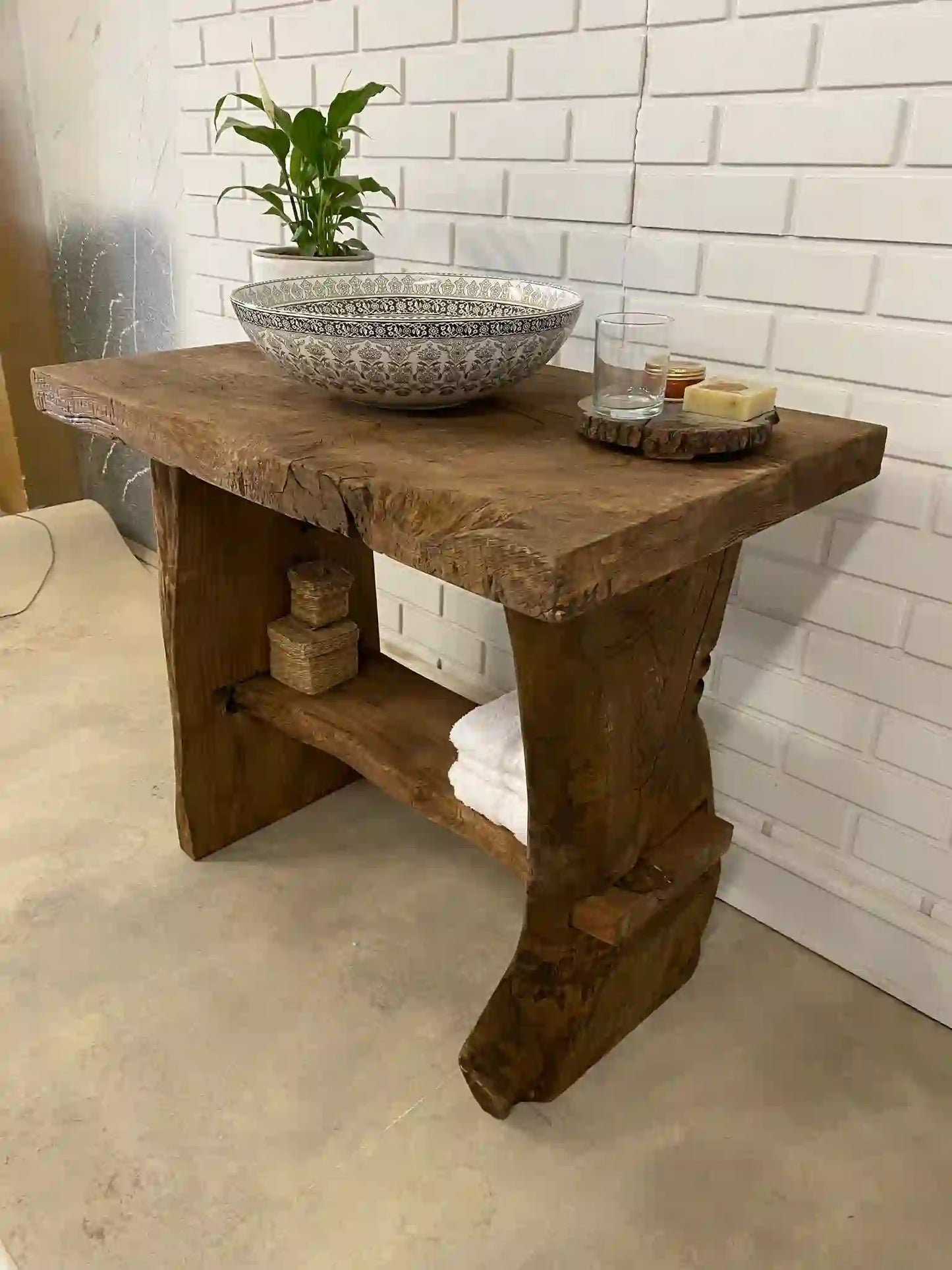 Rustic Bathroom Vanities - Farmhouse Narrow Live Edge Wood Vanity