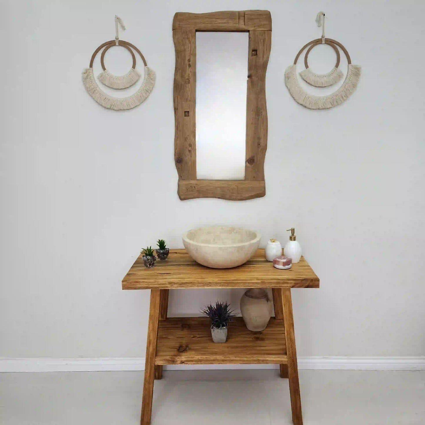 Rustic Bathroom Vanities - Farmhouse Narrow Live Edge Wood