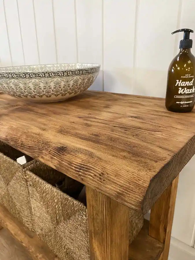 Rustic Bathroom Vanity - Farmhouse Narrow Live Edge Wood Vanities