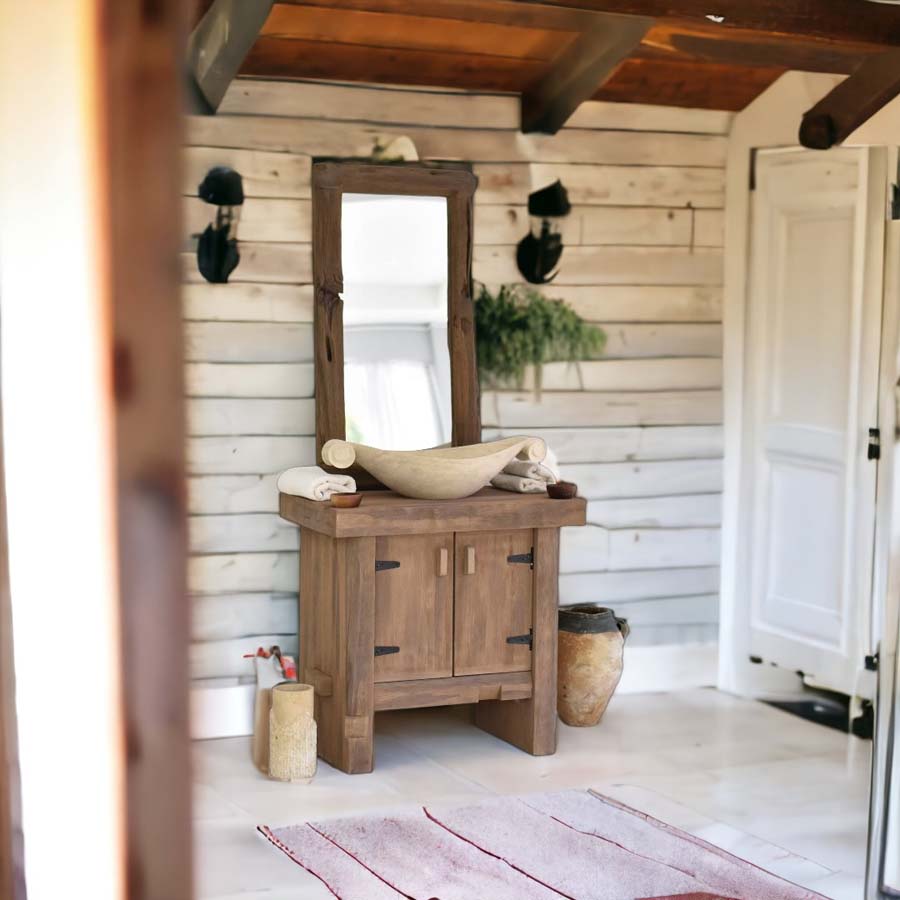 Rustic Bathroom Single or Double Sinks Vanity - Solid Live Edge Wood