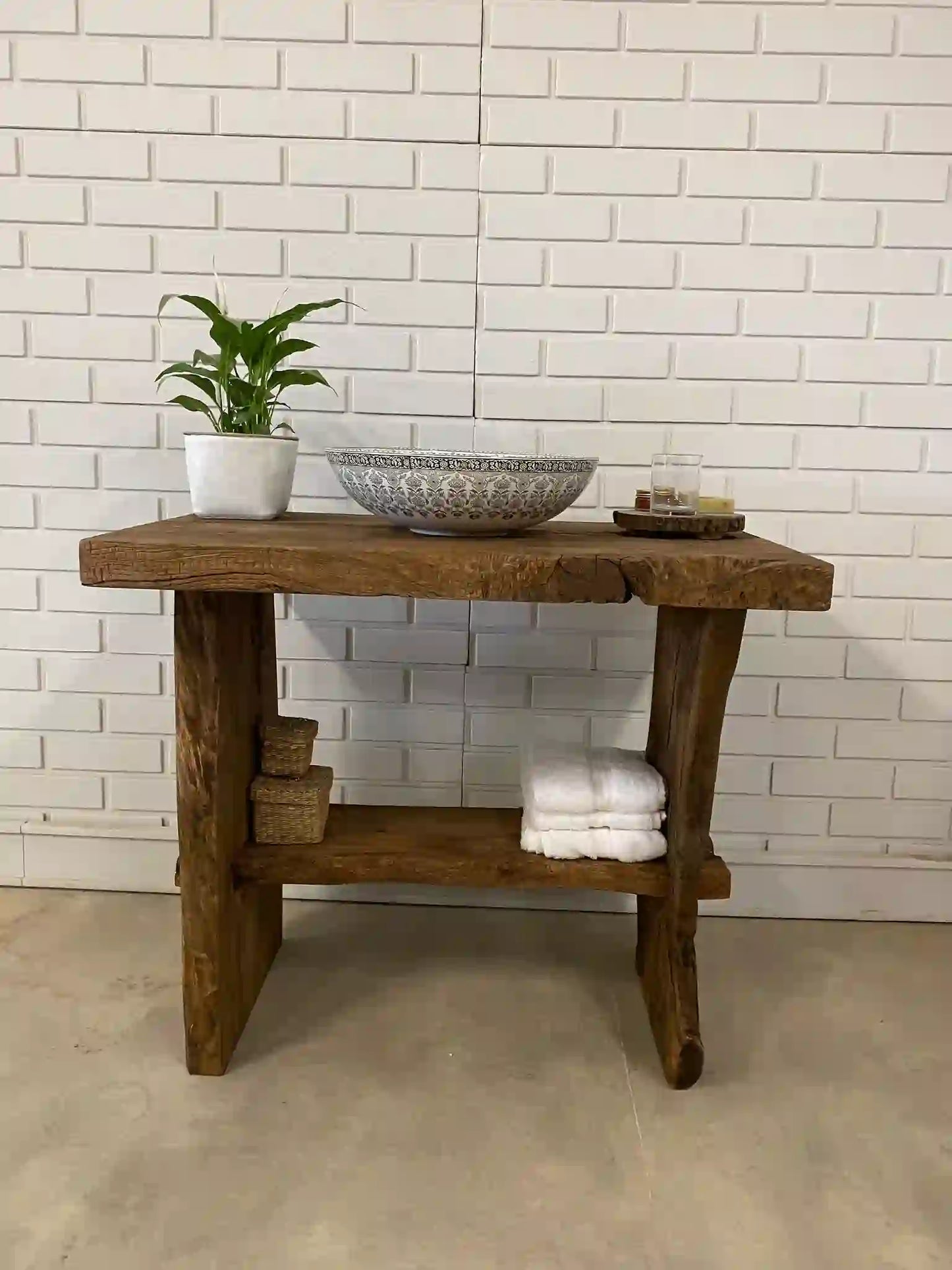 Rustic Bathroom Vanities - Farmhouse Narrow Live Edge Wood Vanity