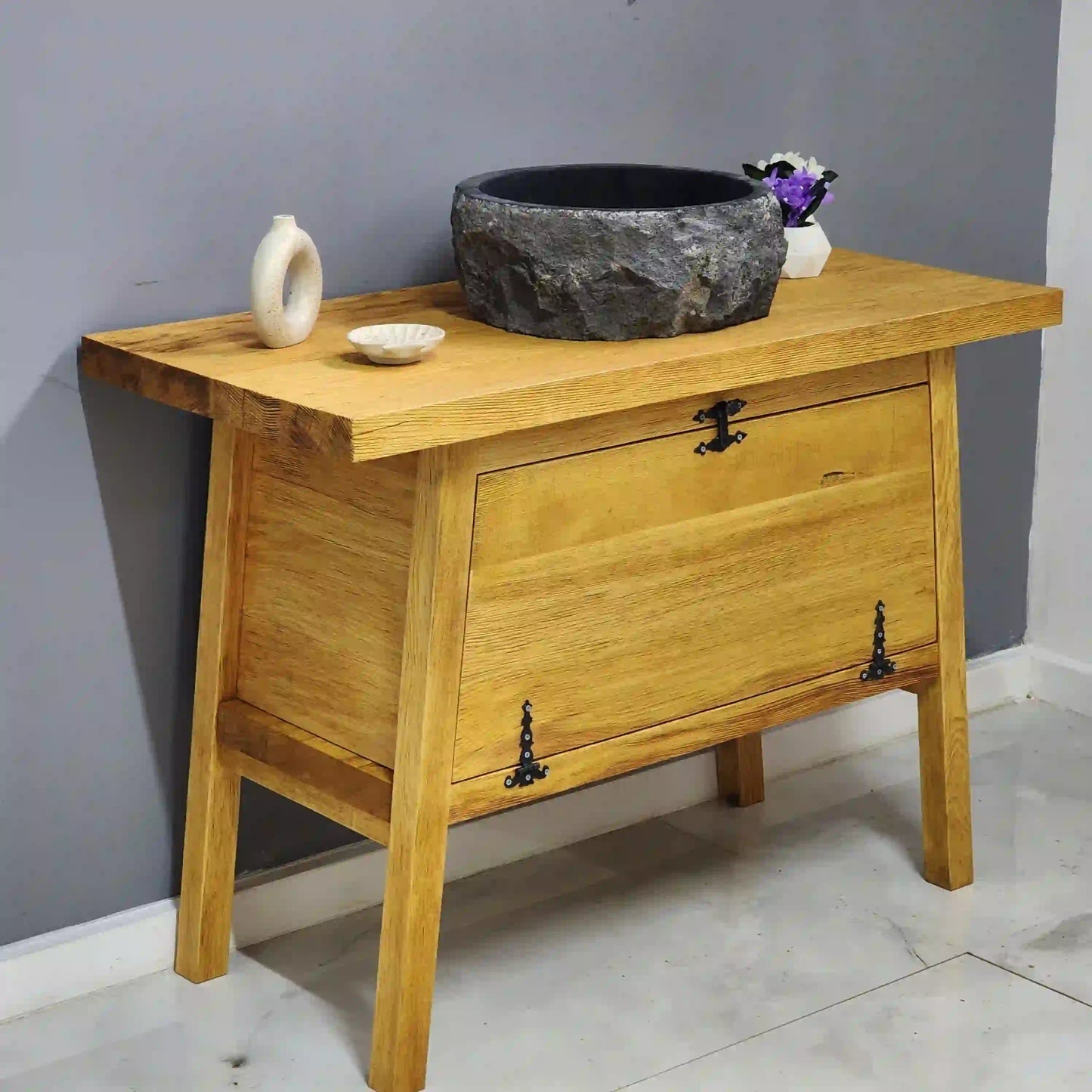 Rustic Bathroom Vanities - Custom Farmhouse Narrow Live Edge Wood