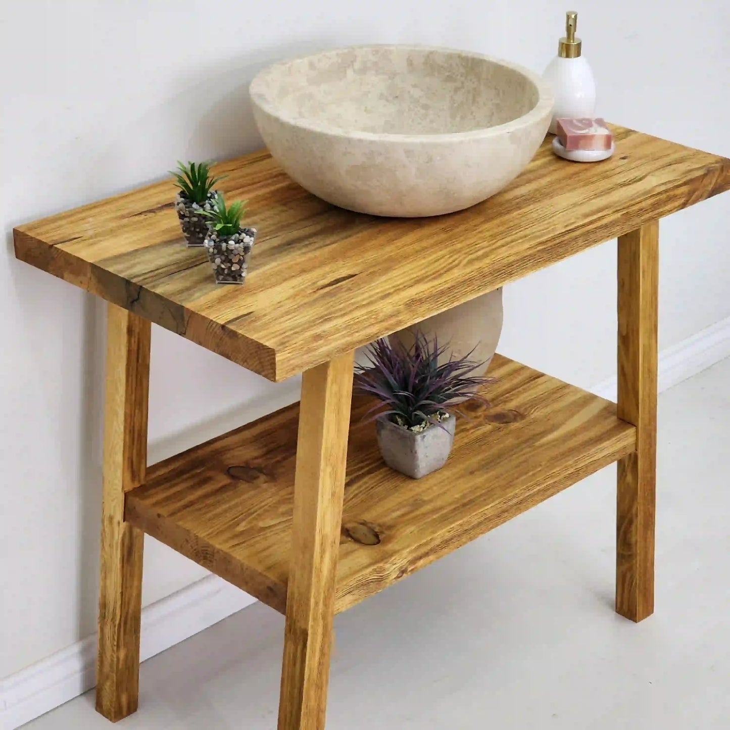 Rustic Bathroom Vanities - Farmhouse Narrow Live Edge Wood