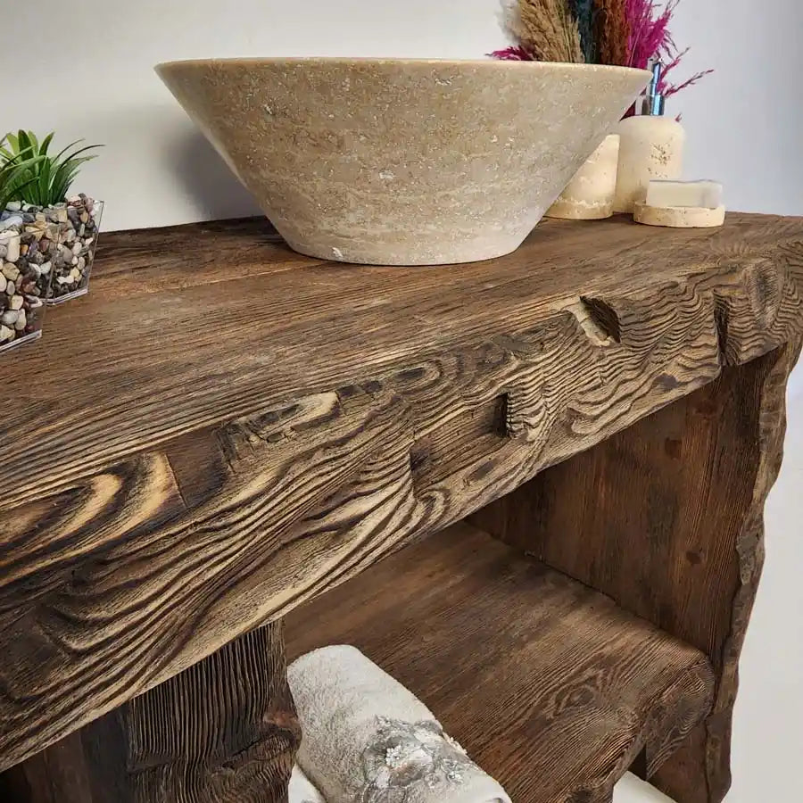 Rustic Bathroom Vanities - Farmhouse Narrow Live Edge Wood Vanity