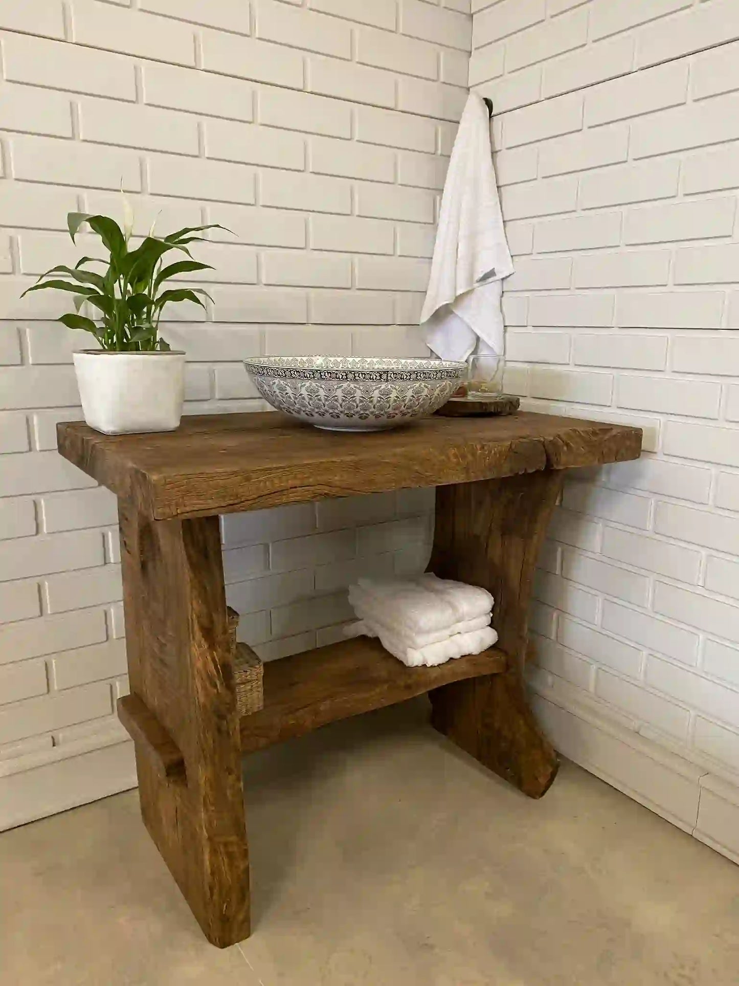 Rustic Bathroom Vanities - Farmhouse Narrow Live Edge Wood Vanity
