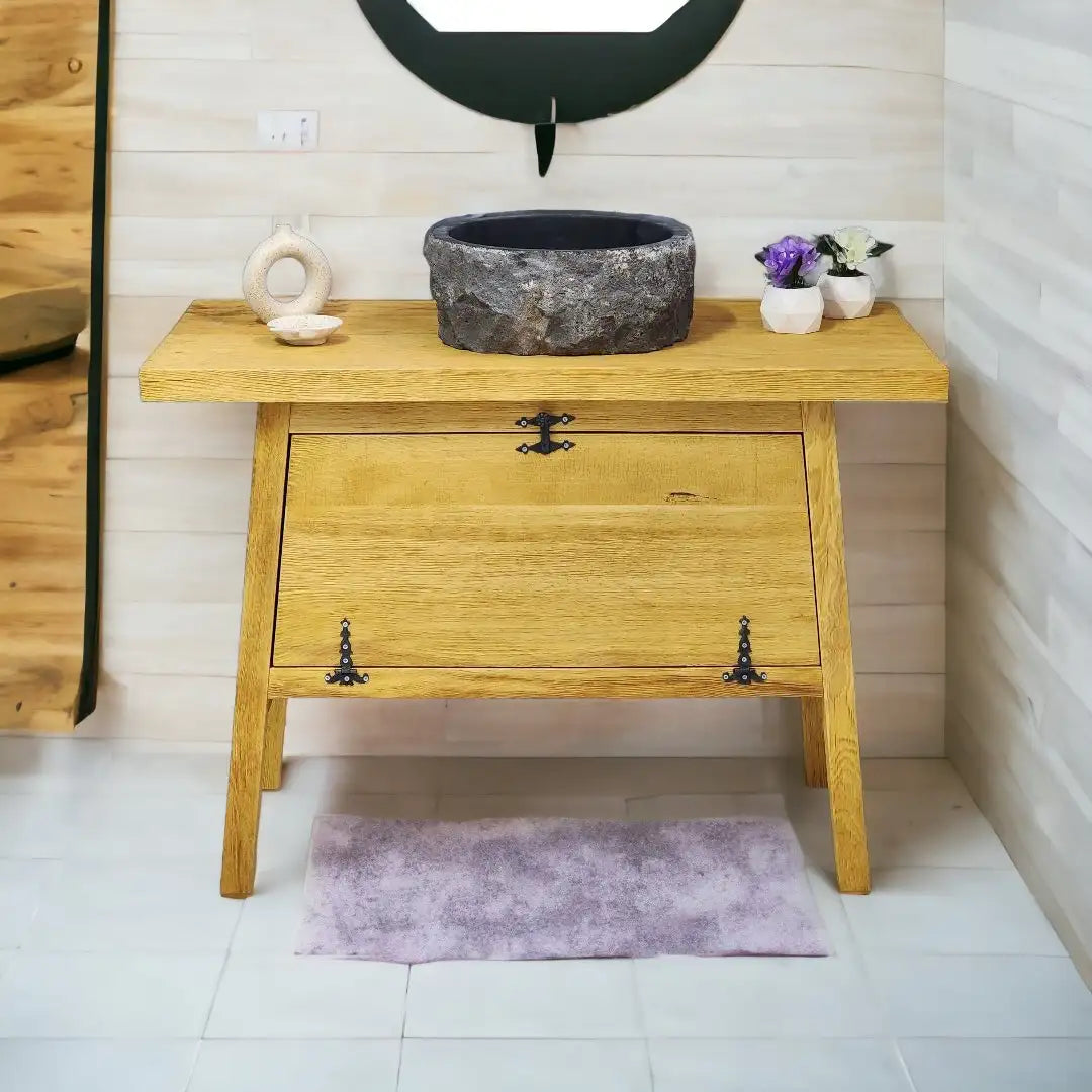 Rustic Bathroom Vanities - Custom Farmhouse Narrow Live Edge Wood
