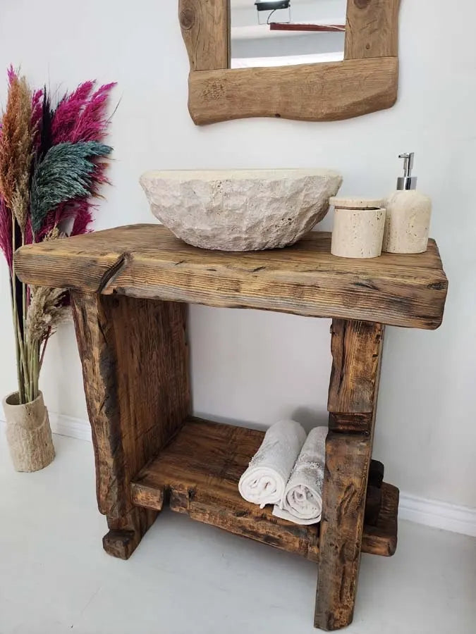 Rustic Bathroom Vanities - Farmhouse Narrow Live Edge Wood Vanity Sink