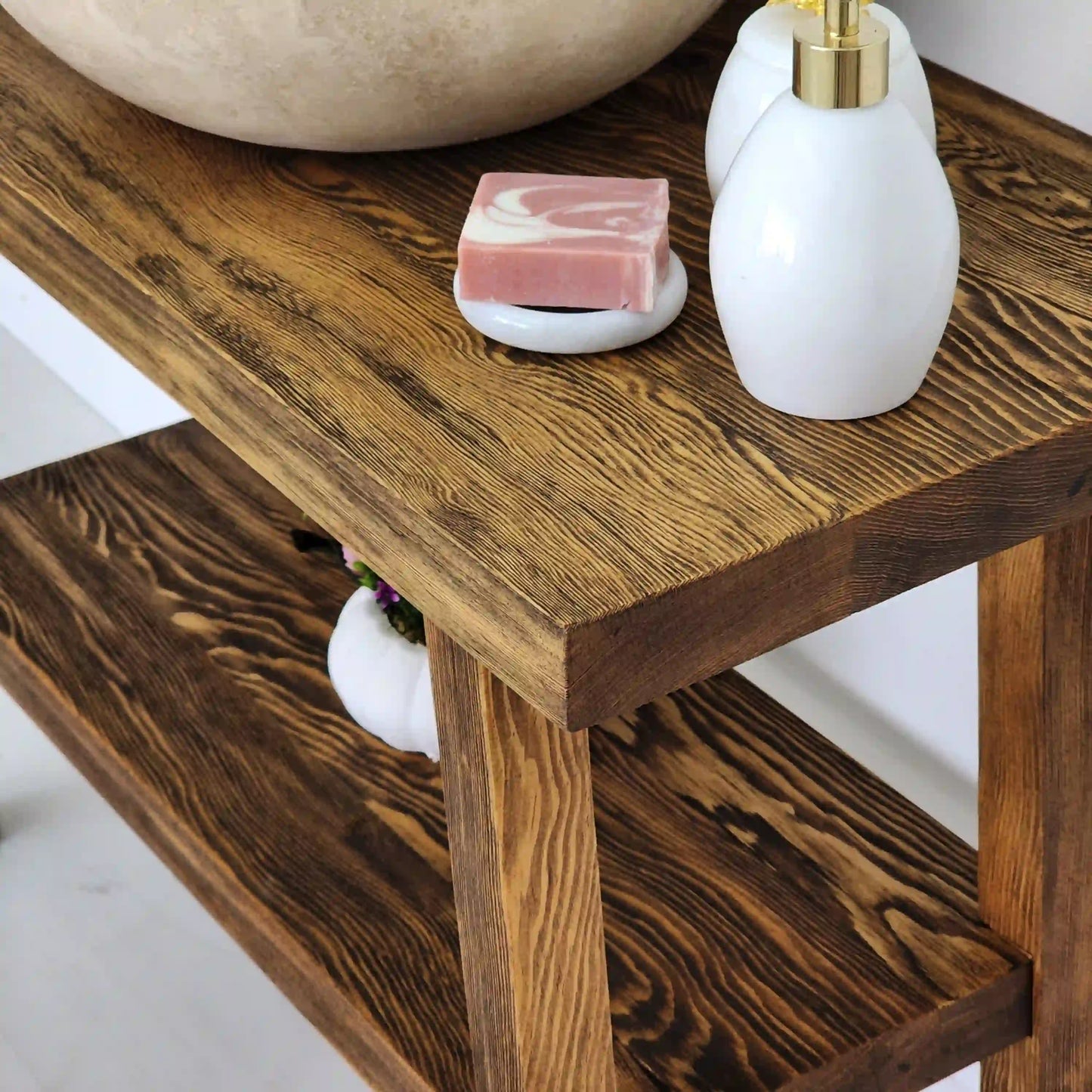 Rustic Bathroom Vanities - Solid Narrow Live Edge Wood Vanity