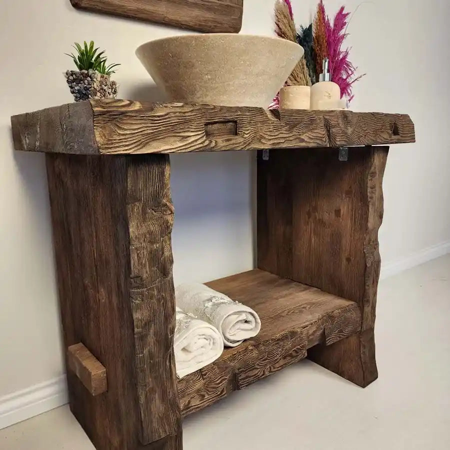 Rustic Bathroom Vanities - Farmhouse Narrow Live Edge Wood Vanity