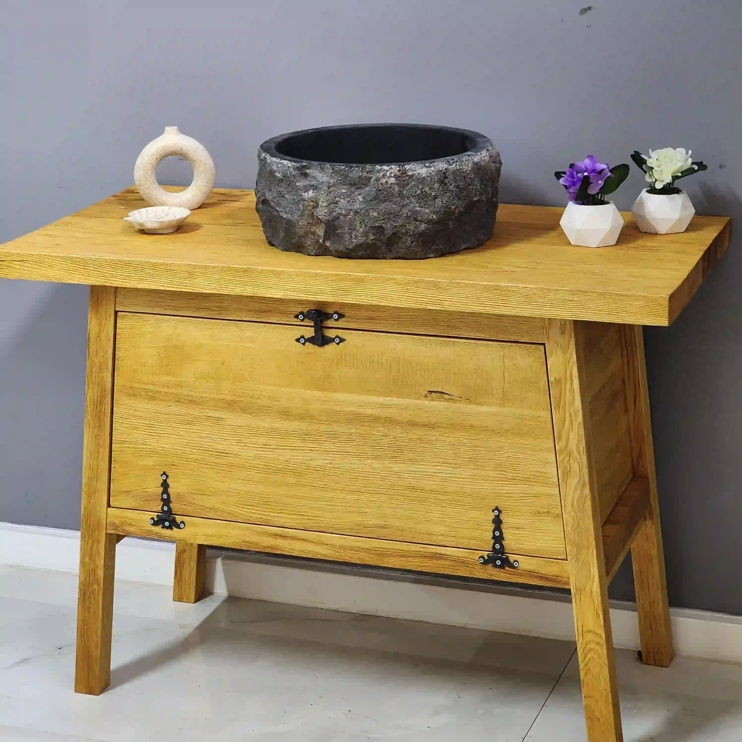 Rustic Bathroom Vanities - Custom Farmhouse Narrow Live Edge Wood