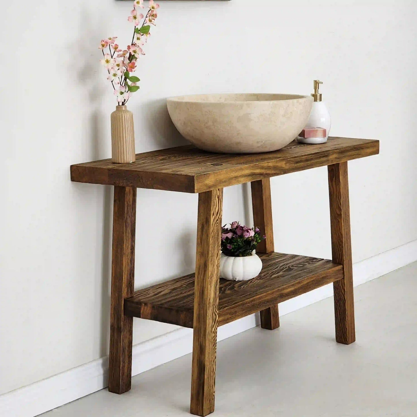 Rustic Bathroom Vanities - Solid Narrow Live Edge Wood Vanity