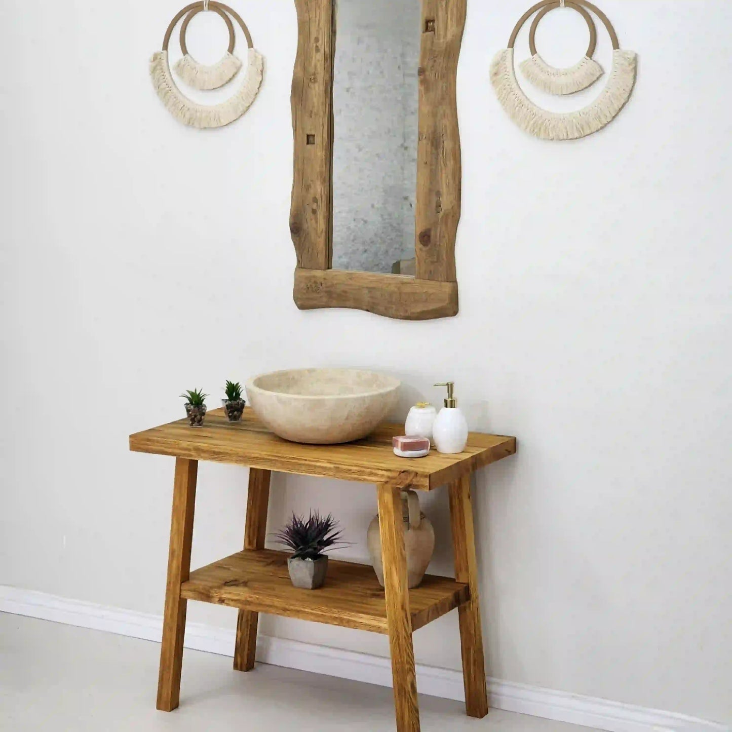 Rustic Bathroom Vanities - Farmhouse Narrow Live Edge Wood