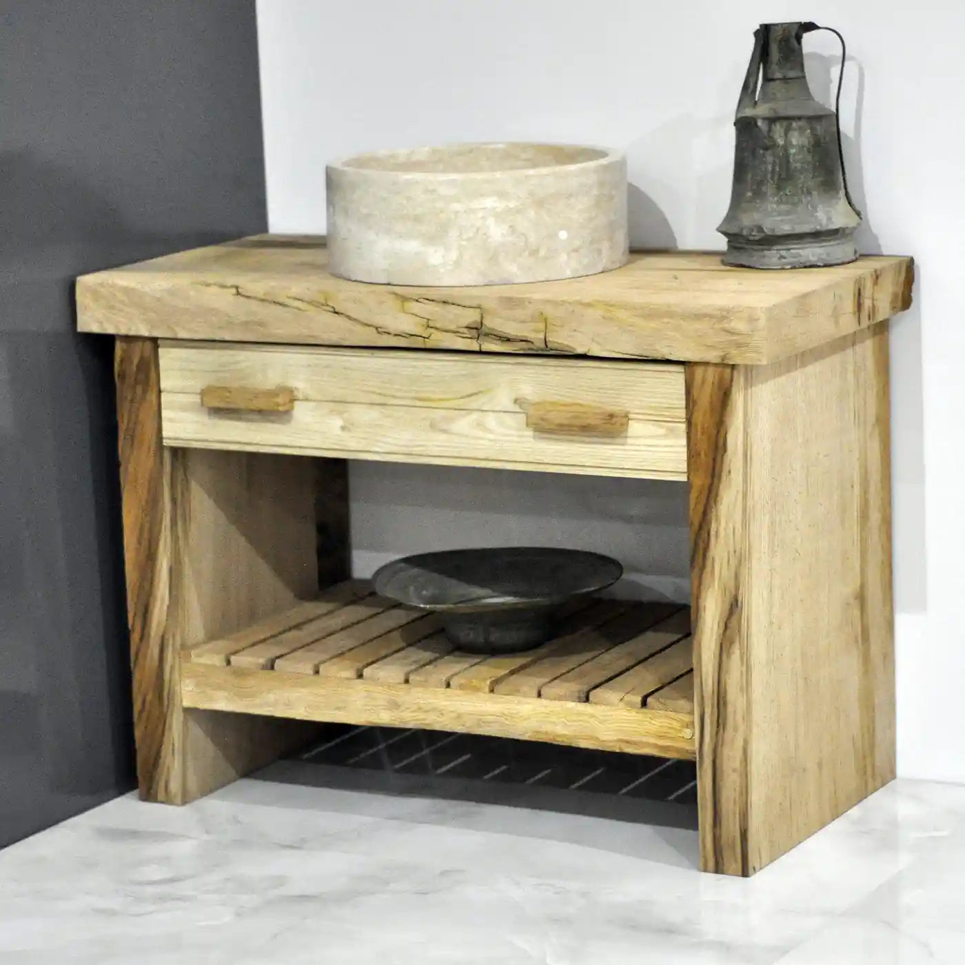 Rustic Bathroom Single or Double Sinks Vanity - Narrow Live Edge Wood