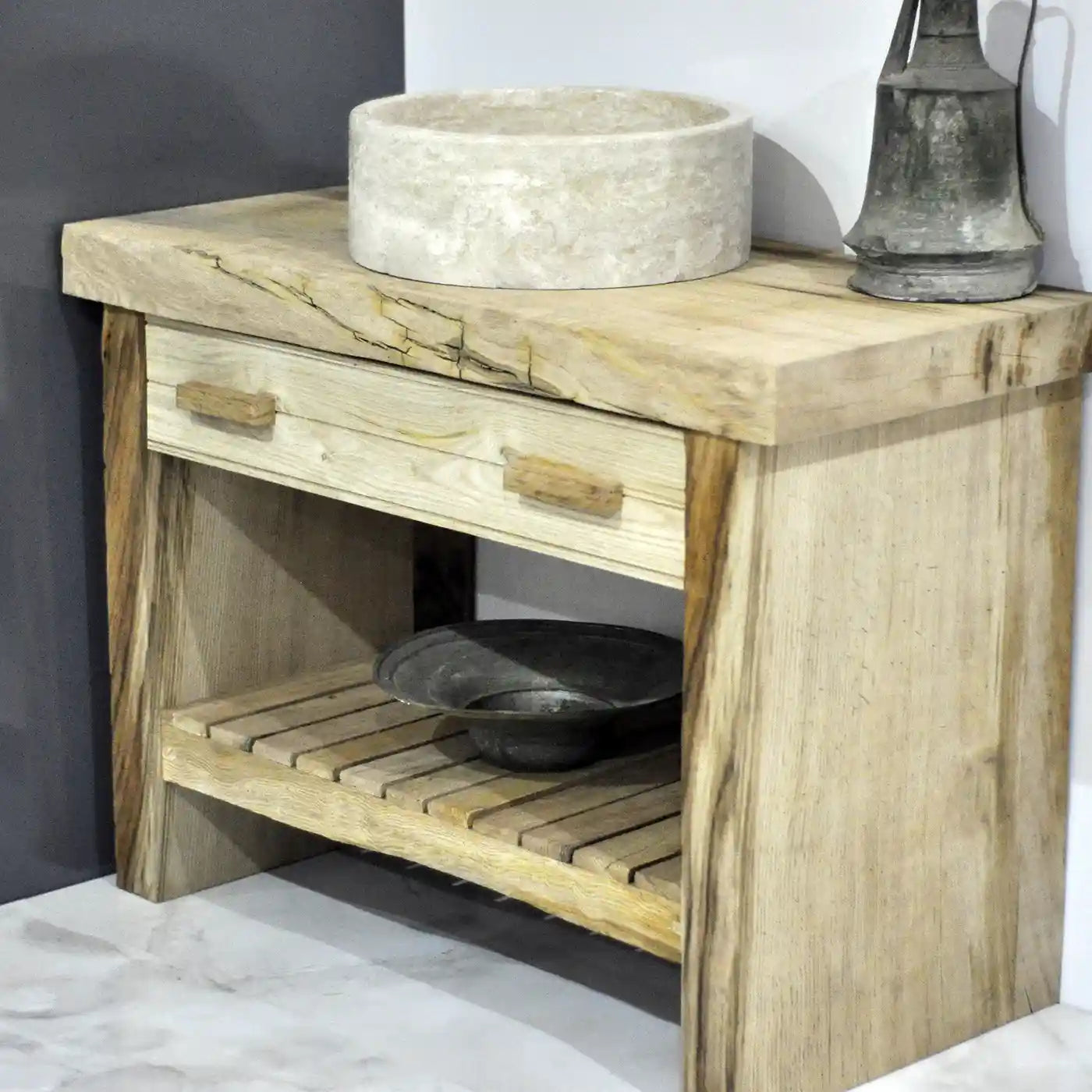 Rustic Bathroom Single or Double Sinks Vanity - Narrow Live Edge Wood