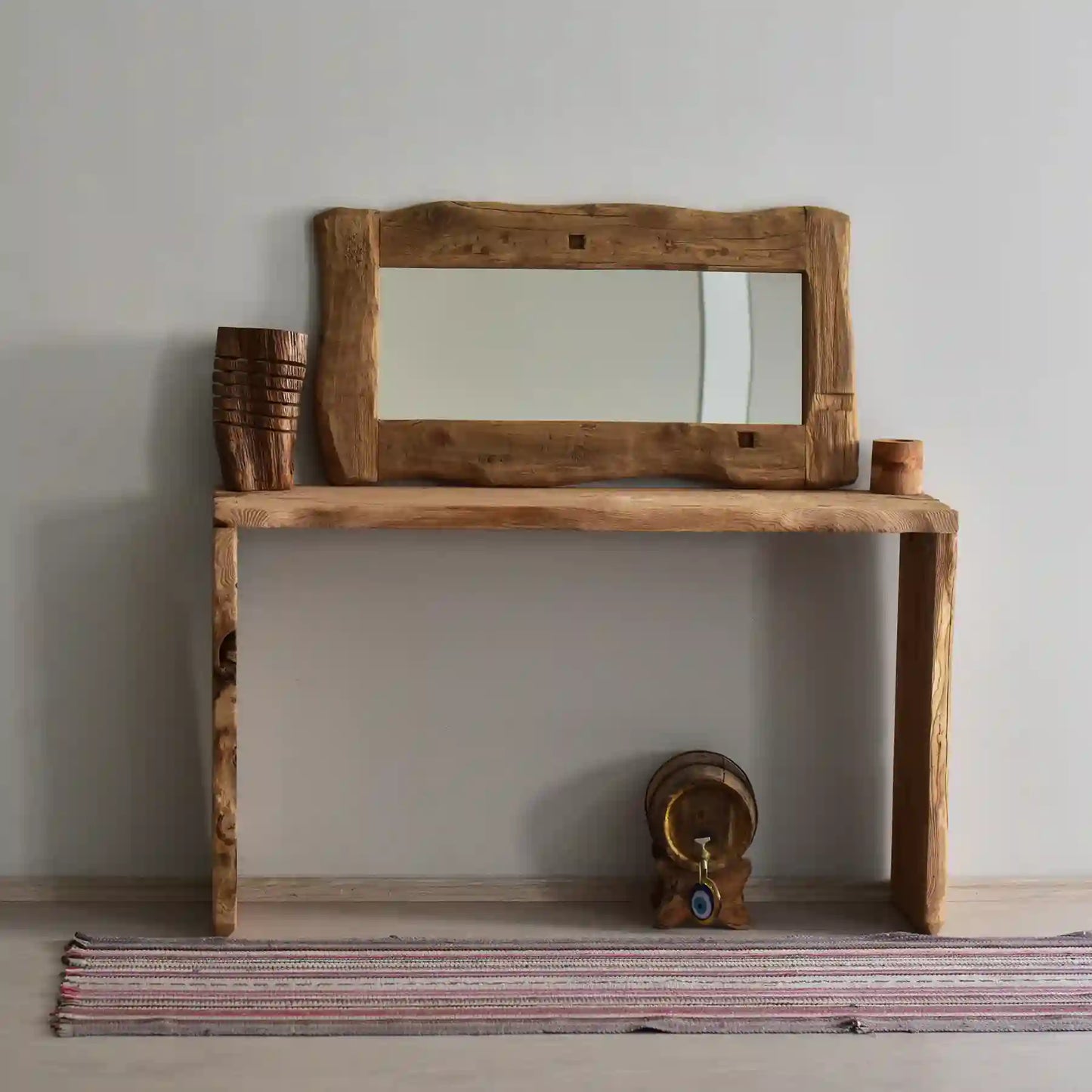 Rustic Entryway Wooden Console Table - Live Edge Chestnut Wood