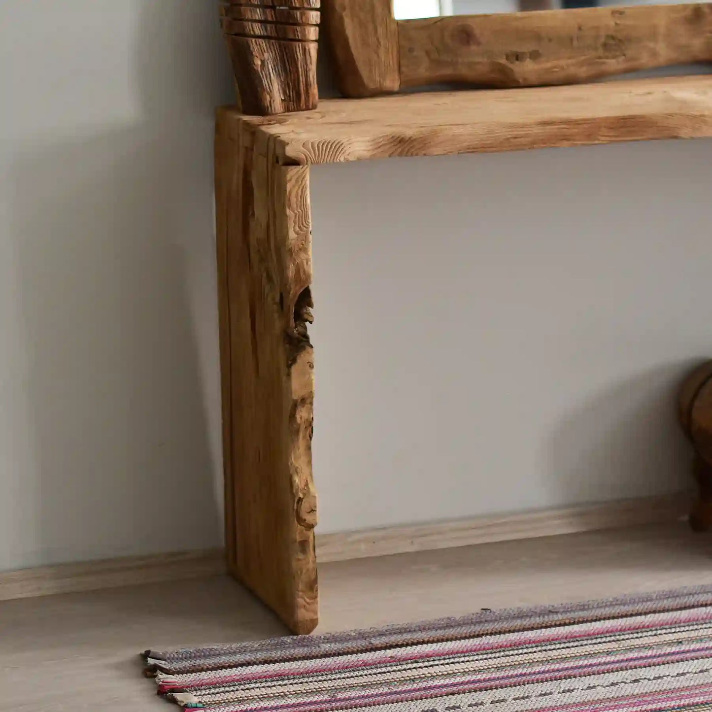 Rustic Entryway Wooden Console Table - Live Edge Chestnut Wood