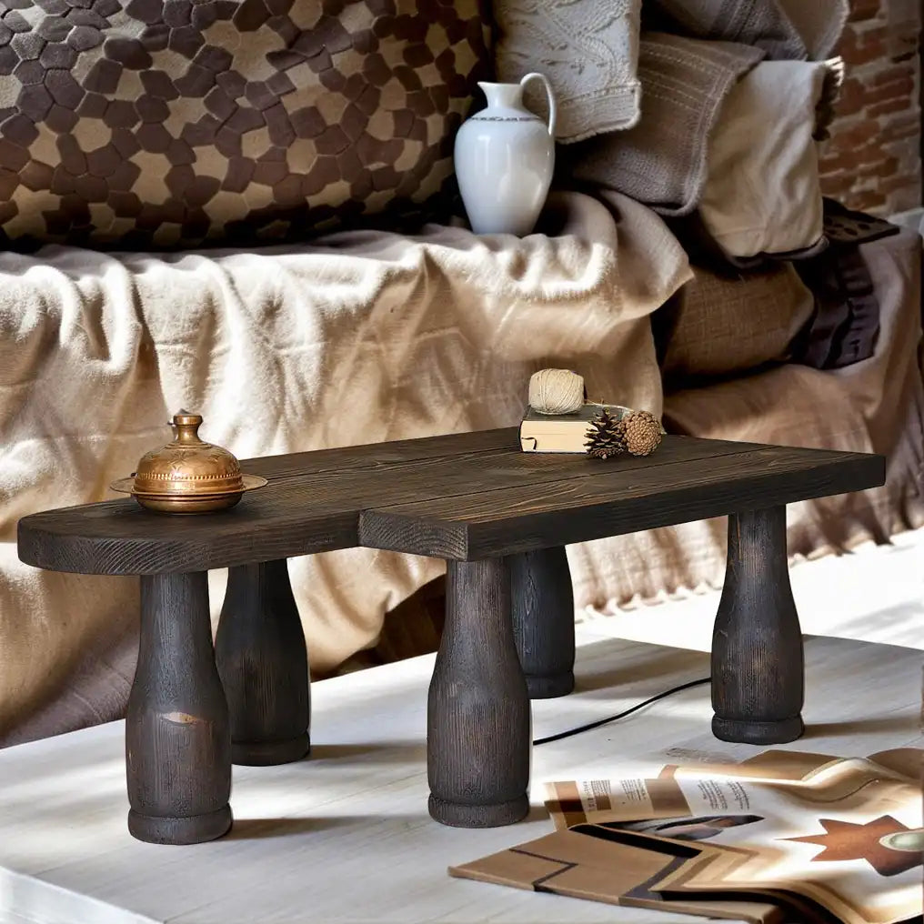 Rustic Coffee Table -Handmade Live edge solid brown top unique